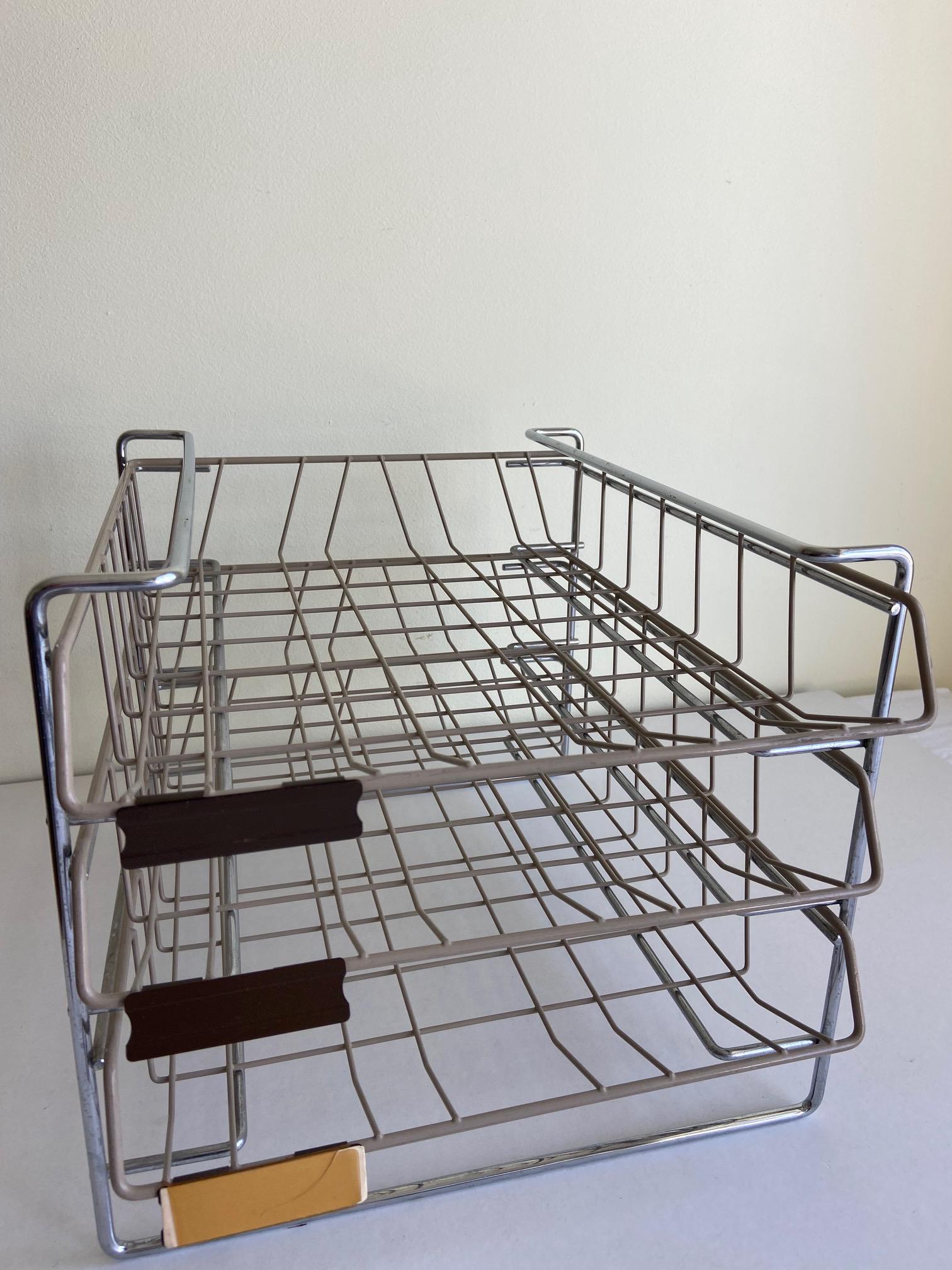 Jufhamvintage- vintage Grieshaber organizer for letters, papers etc- 70s chromed metal desk organizer-  industrial design mail organizer