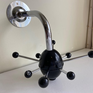 Jufhamvintage- Vintage Sputnik coat rack-  70's Atomic Space Age coat hanger- black wood and chrome clothes hanger