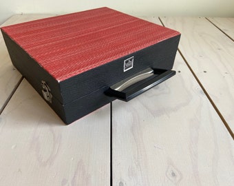 Jufhamvintage - Étui rouge et noir des années 70 pour le stockage de bandes de musique - Étui de rangement pour cassettes - Étui pour cassettes audio