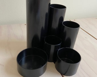 Jufhamvintage- vintage space age plastic black desk organizer-  70s / 80s black plastic pen holder- vintage desk organizer