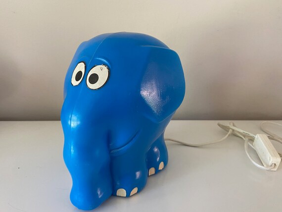 Jufhamvintage Vintage Blue Elephant Lamp 90s Bedside Lamp Vintage