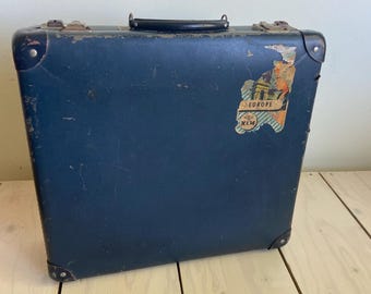jufhamvintage – vintage, niebieska walizka podróżna – walizka z lat 60.