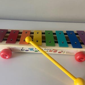 Vintage 70s Fisher Price Xylophone: Musical Pull-a-Tune Toy