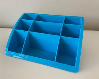 Jufhamvintage- Vintage bureau-organizer - Jaren '80 blauwe acryl plastic pen- en potloodhouder - Rotho Switzerland bureau-organizer Büroboy