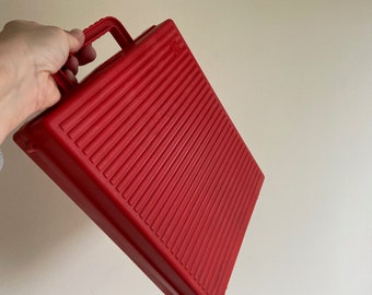 Jufhamvintage- Portacassette vintage- Estuche rojo de los años 70 para el almacenamiento de cintas de música- estuche de almacenamiento de casetes