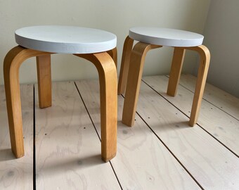 Jufhamvintage- set of two vintage Artek style wooden stools -children's furniture- plywood birch stools (like) Ikea Frosta kids' stools