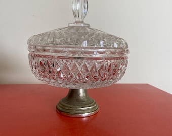 jufhamvintage- Vintage Cut Glass Candy Dish with Lid- Elegant 50s Bonbonniere