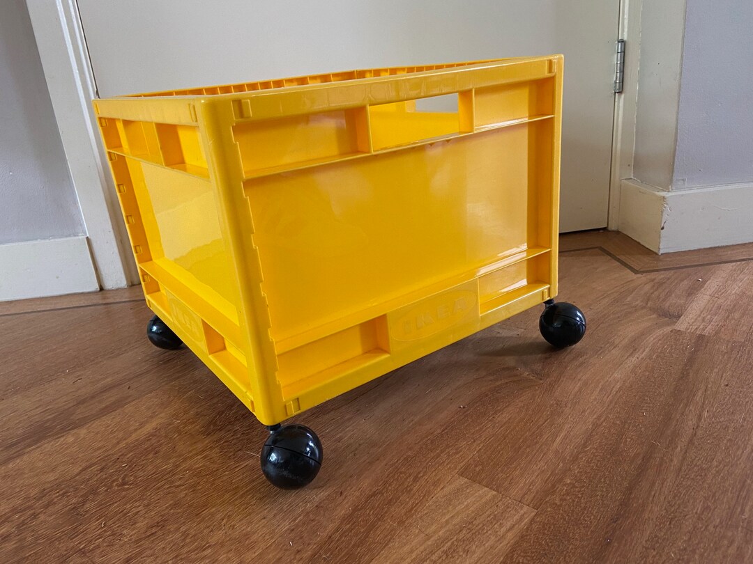 Jufhamvintage Vintage Ikea Wheeled Yellow Record Crate 80s Etsy