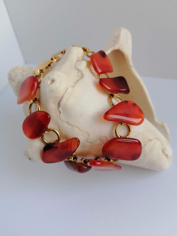 Vintage, Carnelian gemstone bracelet, Round link,… - image 3