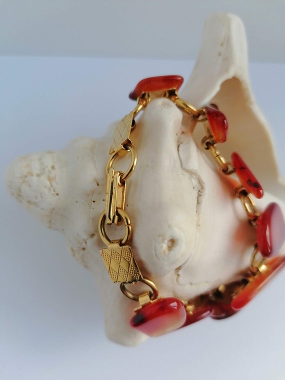 Vintage, Carnelian gemstone bracelet, Round link,… - image 6