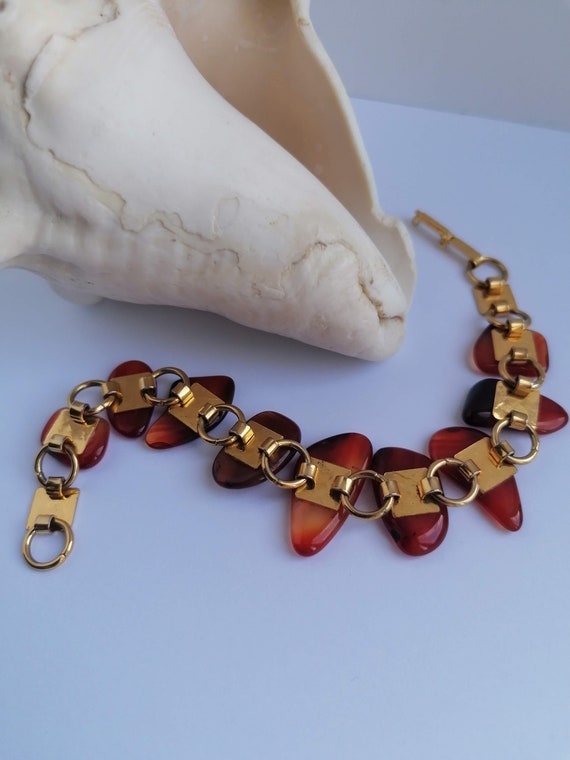 Vintage, Carnelian gemstone bracelet, Round link,… - image 8