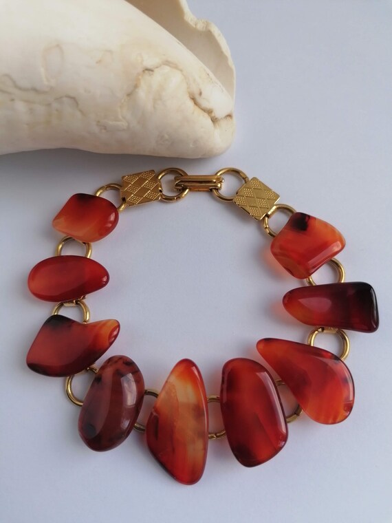 Vintage, Carnelian gemstone bracelet, Round link,… - image 4