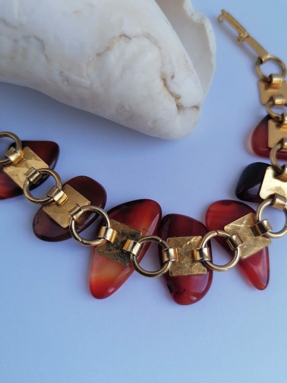 Vintage, Carnelian gemstone bracelet, Round link,… - image 9