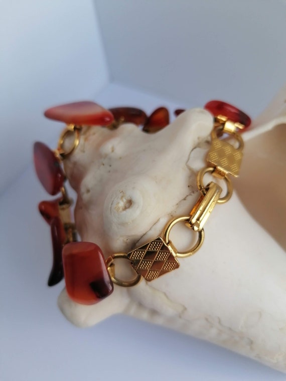 Vintage, Carnelian gemstone bracelet, Round link,… - image 10