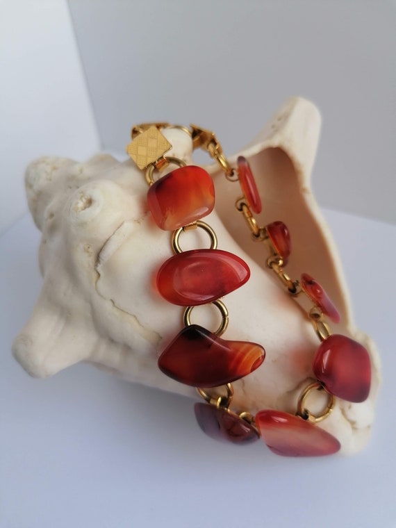 Vintage, Carnelian gemstone bracelet, Round link,… - image 5