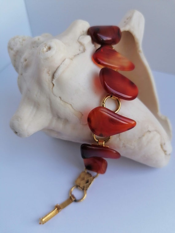 Vintage, Carnelian gemstone bracelet, Round link,… - image 7