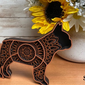 French Bulldog 3D layered Mandala Wood Decoration Frenchie pet dog