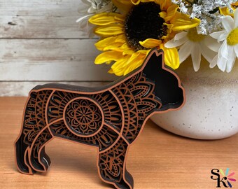 French Bulldog 3D layered Mandala Wood Decoration Frenchie pet dog