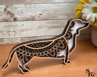 Dachshund 3D layered Mandala Wood Decoration Doxie pet dog