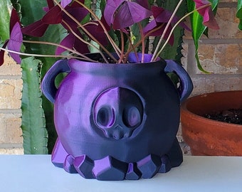 Custom 3D Printed Cauldron Planter Pot Witchy Gothic Halloween Home Decor with Skull Details Big Cauldron Halloween Planter With Drainage