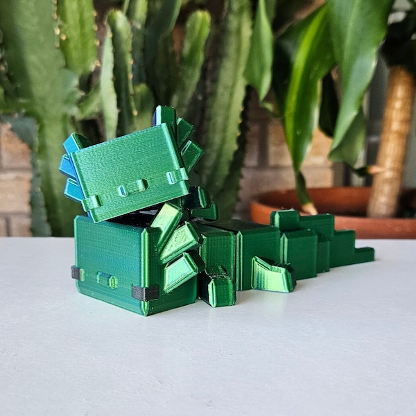 Unique 8-Bit Axolotl Gift Articulating and Flexible 3D Printed Fidget Figurine