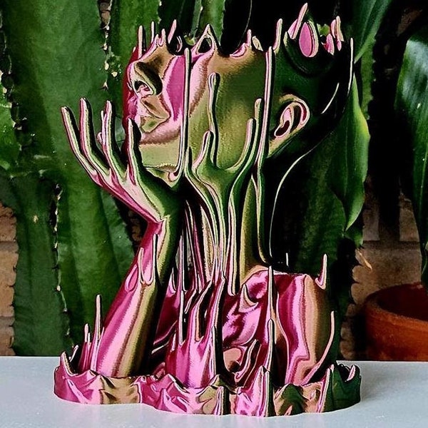 Maceta con cabeza de mujer derretida impresa en 3D, decoración moderna para el hogar