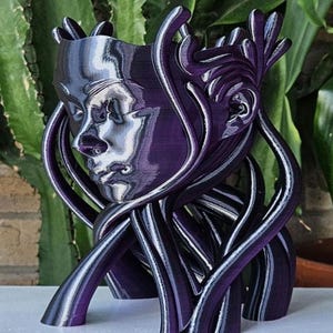 3D Printed Woman Head Planter: Unique Face Vase, Succulent Pot