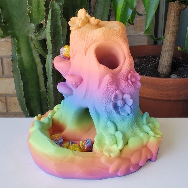 3D Printed Cute Dice Tower Fairy Nature Inspired Dice Tower with Mushroom Tree Trunk Design Dungeons and Dragons Dice Roller