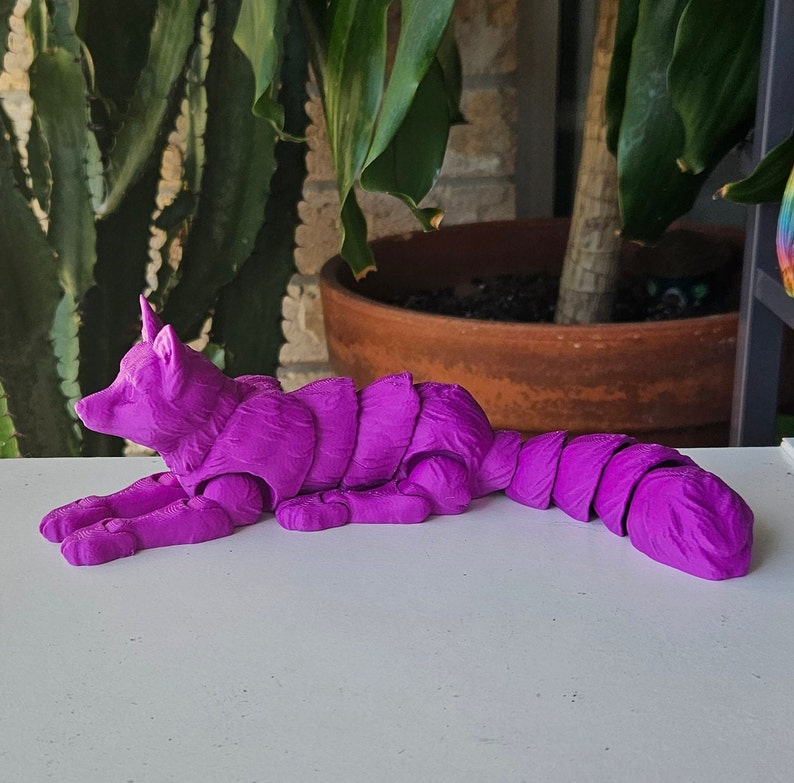 Handcrafted 3D Printed Articulated Flexi Fox Fidget Toy Unique Fox Figurine for Stress Relief 3D Printed Therian Animal Sculpture Purple
