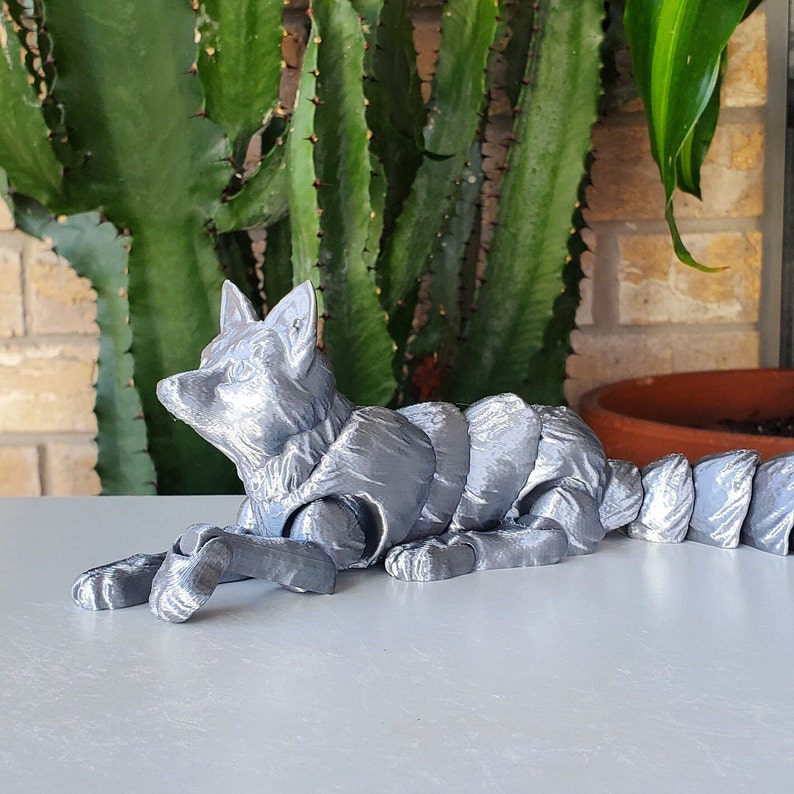 Handcrafted 3D Printed Articulated Flexi Fox Fidget Toy Unique Fox Figurine for Stress Relief 3D Printed Therian Animal Sculpture Silver