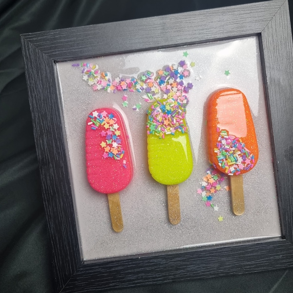 Lolipop candy Wall art neon Black framed resin confetti 100s and 1000s