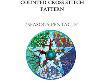 Seasons Pentacle Wicca Witch Pagan Counted Cross Stitch, PDF Descarga digital