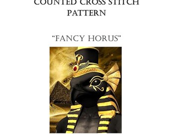 Egyptian God Horus, Fancy, Counted Cross Stitch Pattern, PDF Digital Download