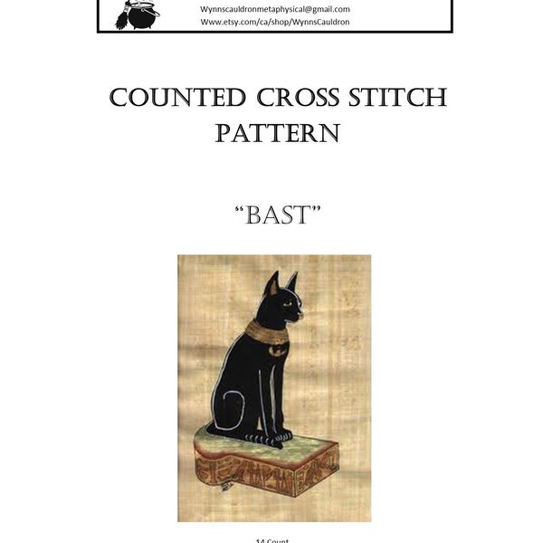 Bast Egyptian Cat Goddess Counted Cross Stitch Pattern, PDF Digital Download