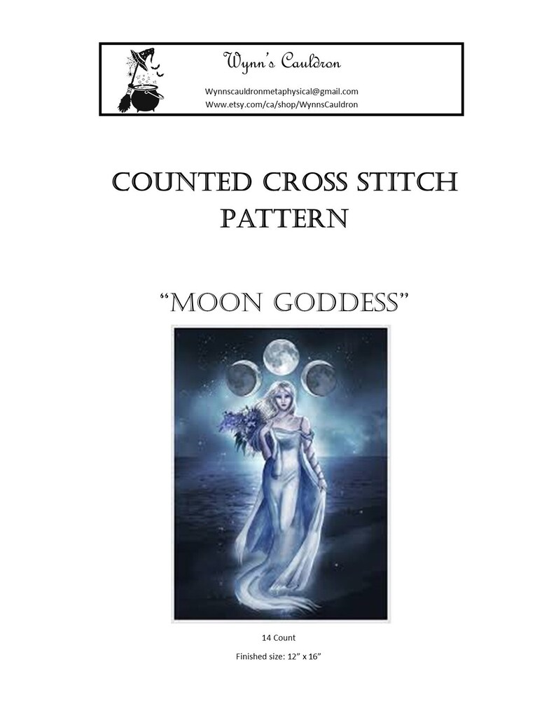 Moon Goddess Counted Cross Stitch Pattern, PDF Digital Download image 1