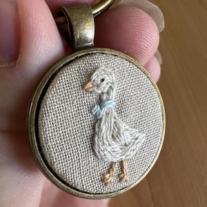 Goose Keychain, Hand-embroidered Silly Goose Key Ring or Necklace