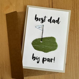 Biglietto d'auguri ricamato per la festa del papà, "Miglior papà secondo Par", amante del golf, biglietto ricamato a mano