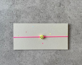 Fine nylon bracelet Smiley neon pink // Friendship bracelet // Good mood to-go