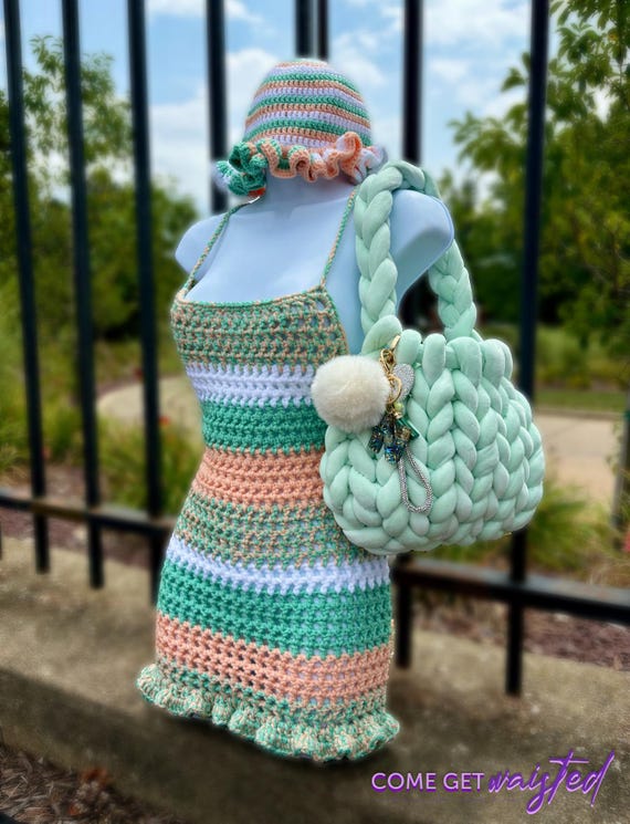 Crochet Mesh Ruffle Strap-Up Dress (set)