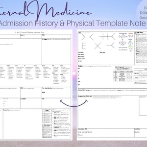 Internal Medicine H&P 2 Clinical Templates for Medical/NP/PA students - DIGITAL Download, Printable