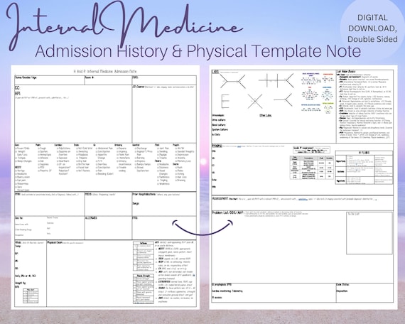 Internal Medicine H&P 2 Clinical Templates for Medical/NP/PA students - DIGITAL Download, Printable