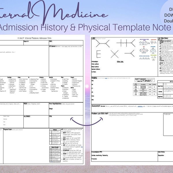 Internal Medicine H&P 2 Clinical Templates for Medical/NP/PA students - DIGITAL Download, Printable