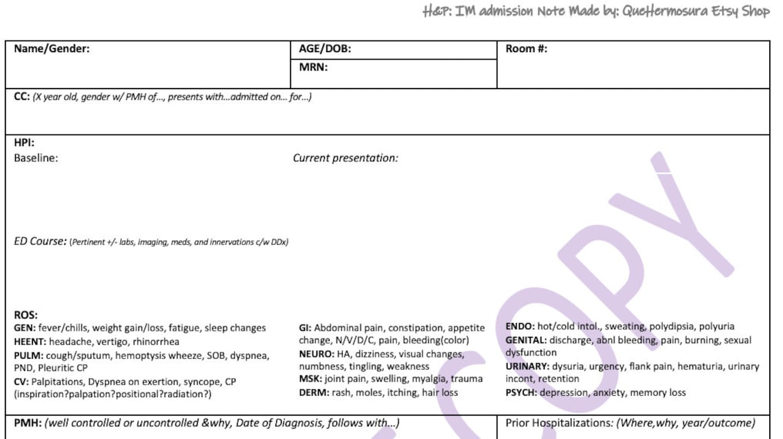 Internal Medicine H&P 2 Clinical Templates for Medical/np/pa Students