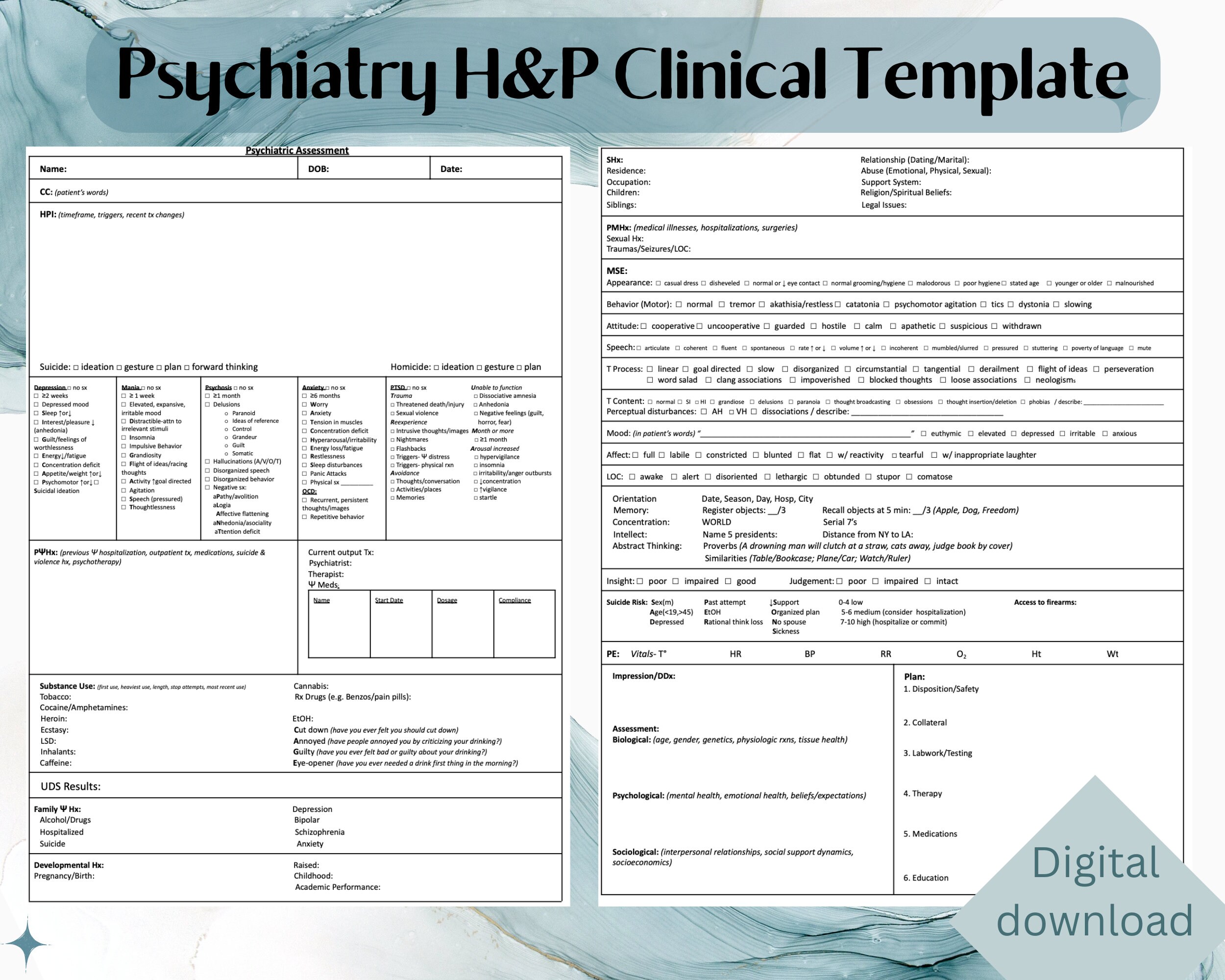 Psychiatry H P Clinical Template For Medical Students And Etsy Norway