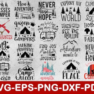 Camper Queen | Camping Quotes Svg Bundle | Camp Life Mountain Adventure Svg Files for Cricut | Instant Download Svg,Png,Dxf,Pdf,Eps