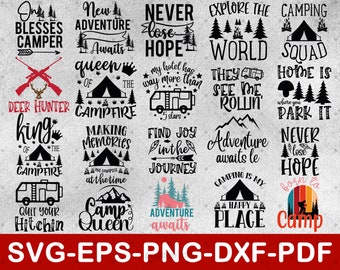 Camper Queen / Camping Quotes Svg Bundle / Camp Life Mountain Adventure Svg Files for Cricut / Instant Download Svg,Png,Dxf,Pdf,Eps