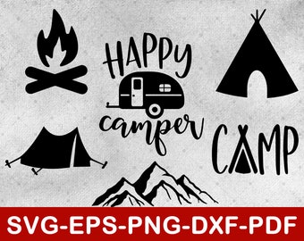 Happy Camper Svg Bundle / Camping Svg Files for Cricut / Instant Download Svg,Dxf,Png,Eps,Pdf