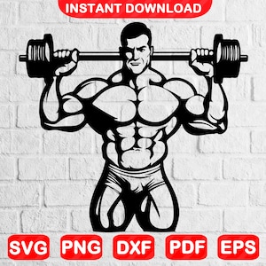 May include: Black and white illustration of a muscular person lifting a barbell over their head. The person is wearing shorts and has a determined expression on their face.