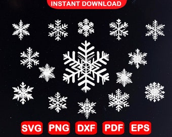 Paquete SVG de copo de nieve / Archivos SVG de dibujo a mano de copo de nieve para Cricut / Descarga instantánea Eps,Svg,Png,Pdf,Dxf