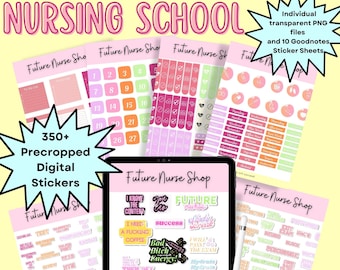 Nursing School DIGITAL Stickers voor digitale planners, Student Nurse DIGITAL Stickers, Nursing DIGITAL Stickers Goodnotes, voorgecropped png